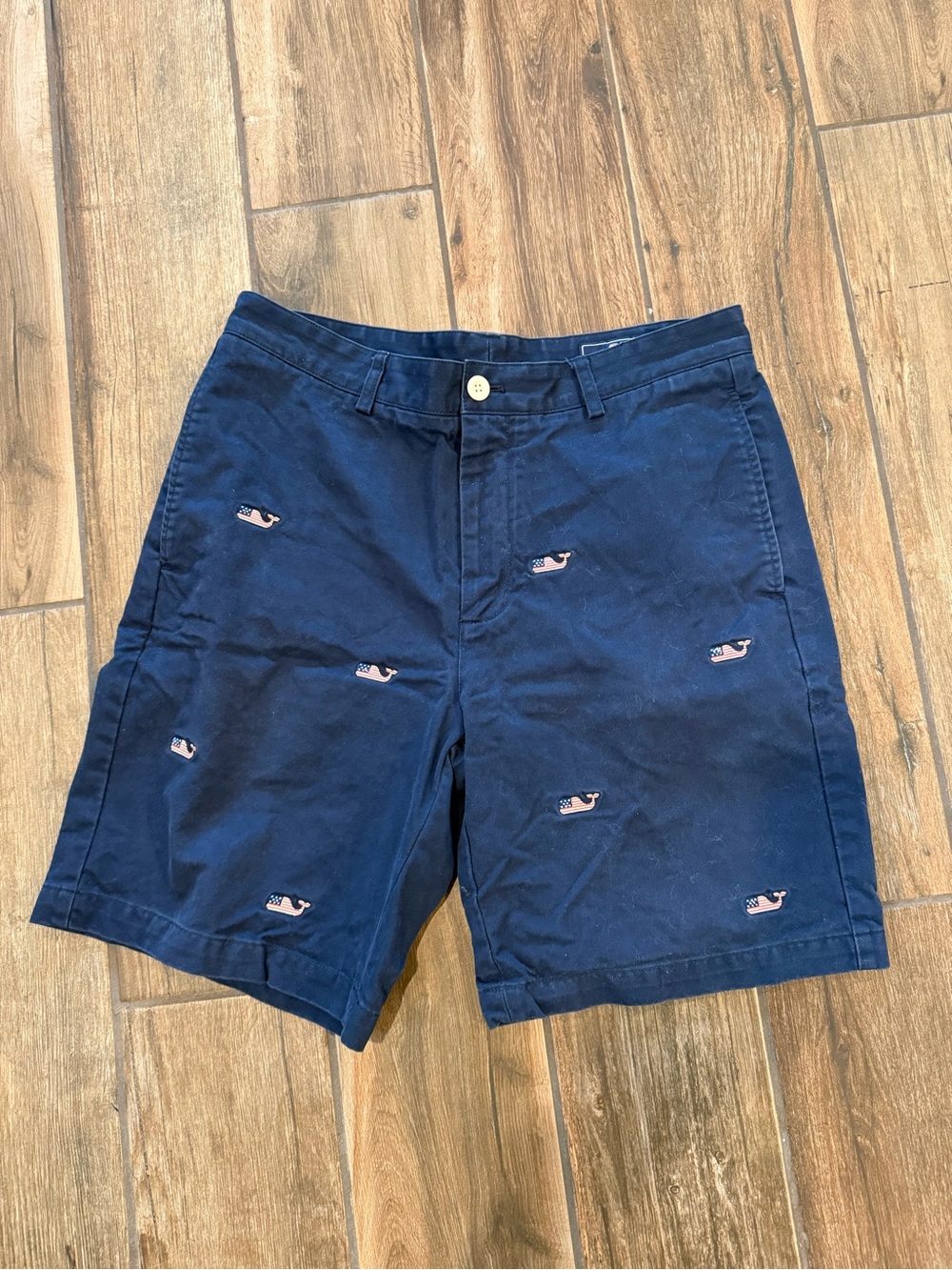 Vineyard Vines Navy Shorts with Pink Whale Embroidery